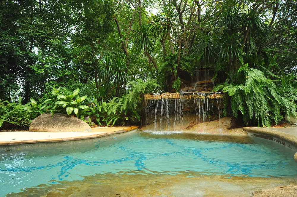 Piscina con cascata naturale immersa nel verde - Piscina con cascata - Baires Piscine